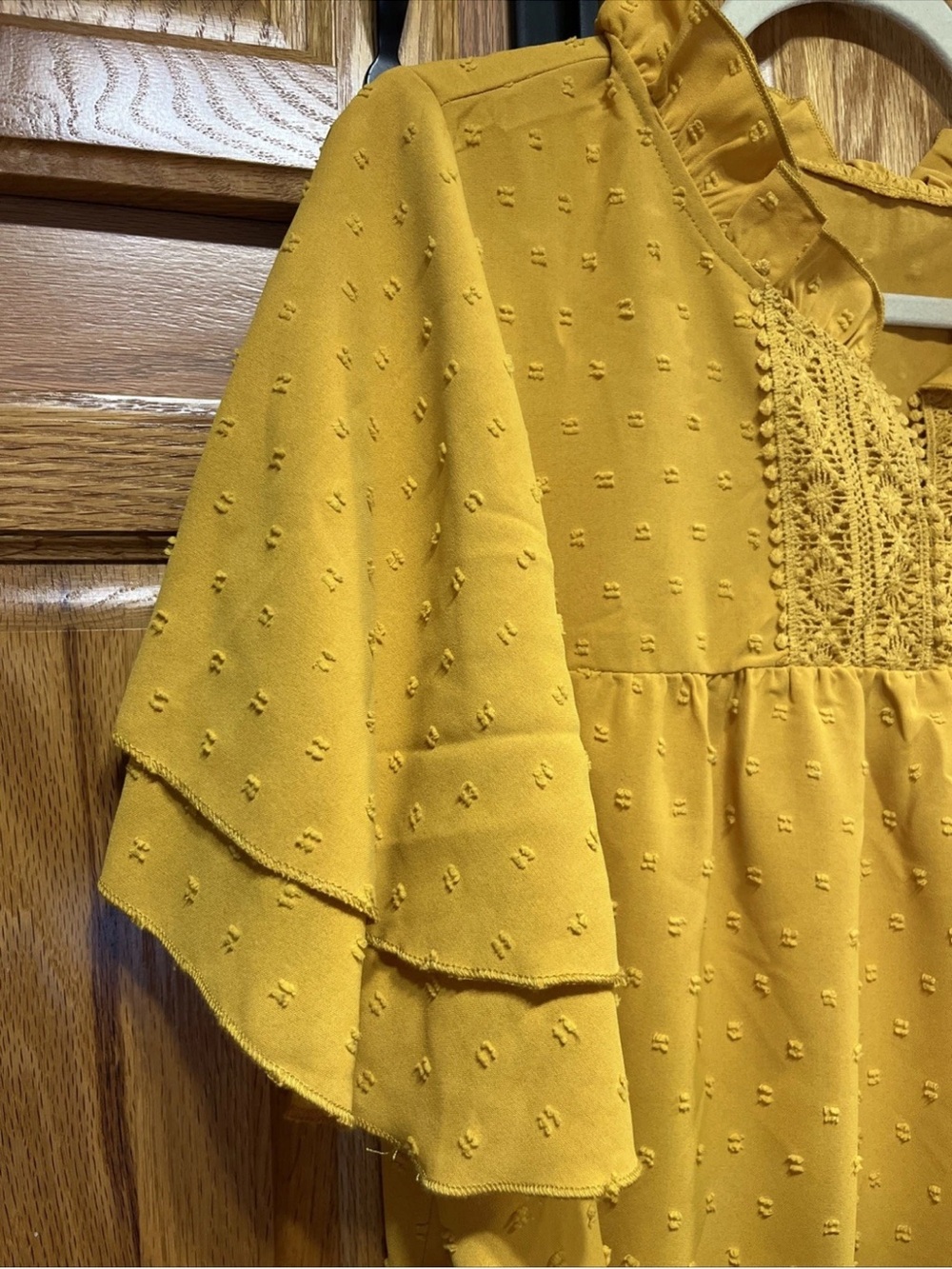 SHEIN CURVE Mustard Yellow Ruffle Yoke Top - Picture 2 of 12